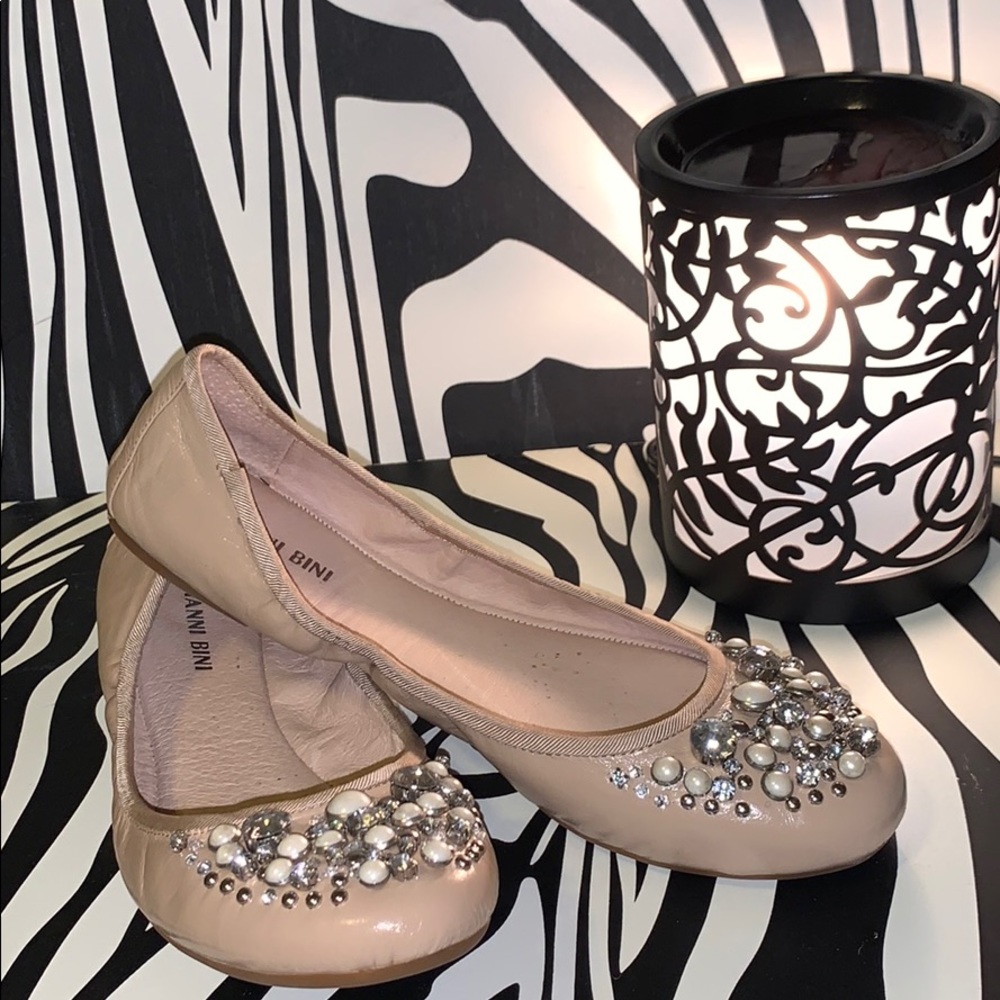 Gianni Bini Nude/Tan Jeweled Ballet Flats